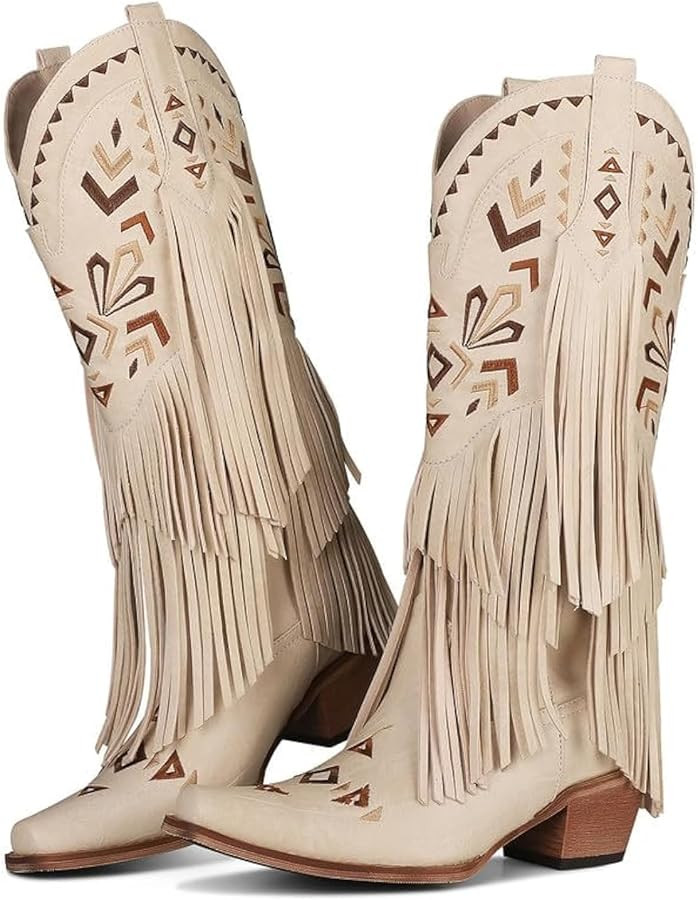 SaraIris Women's Cowgirl Boots Knee High Fringe Boots | Amazon (US)