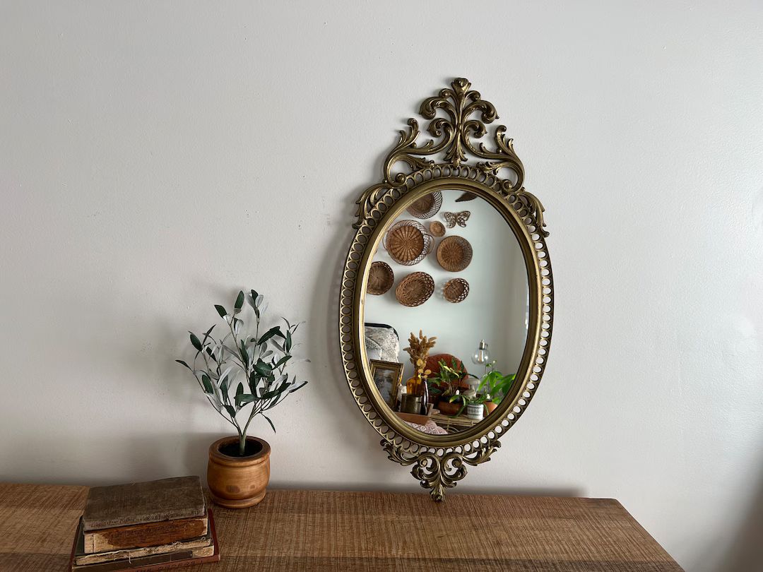 Vintage Gold Ornate Oval Burwood Mirror - Etsy | Etsy (US)