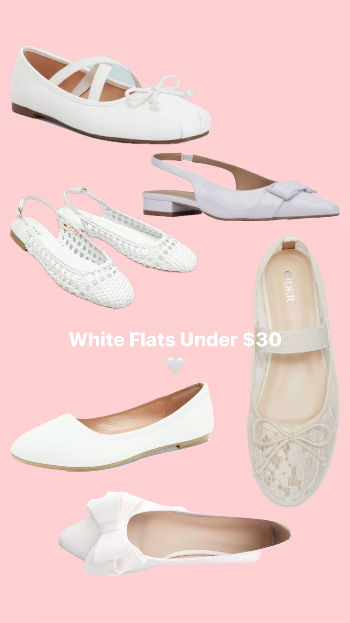 Inexpensive and super cute white flats!

#LTKShoeCrush #LTKSeasonal #LTKFindsUnder50