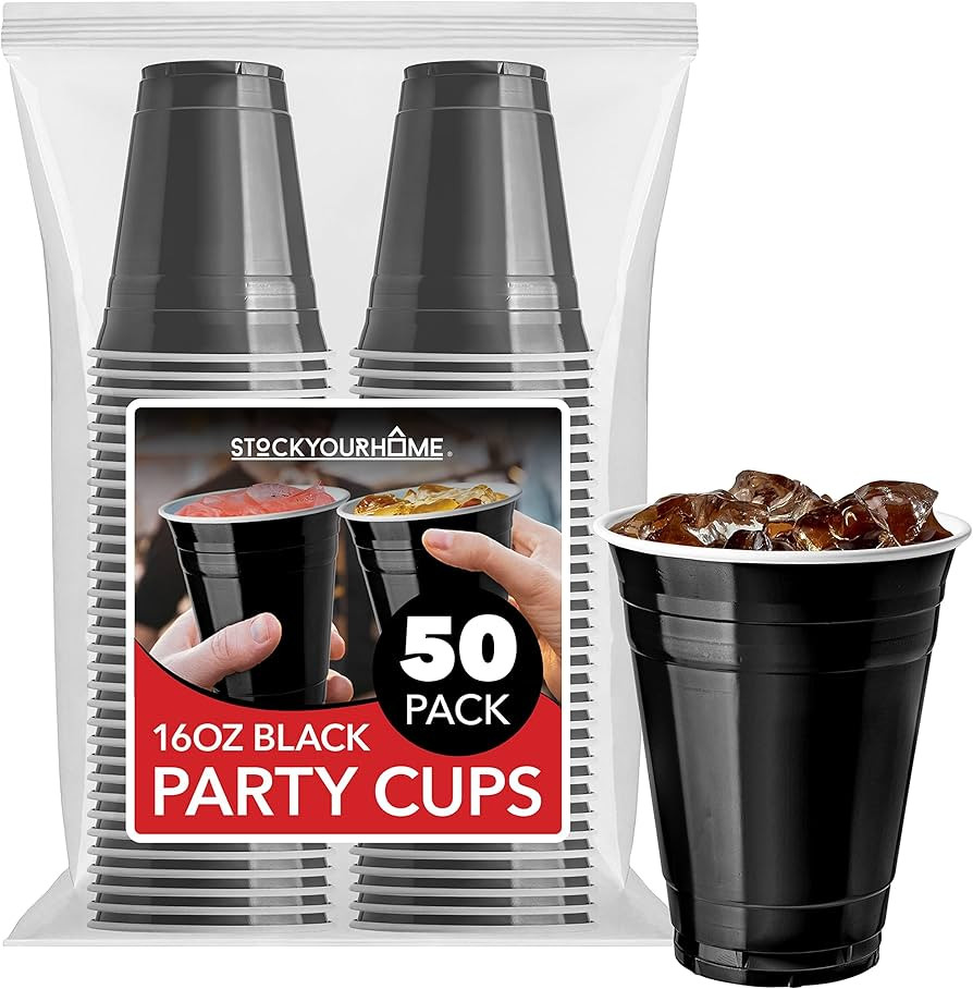 Stock Your Home Black Plastic Cups Disposable, 16oz (50 Count) Heavy-Duty, Large Party Cup Pack B... | Amazon (US)