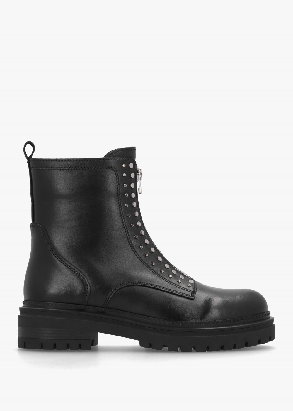 Istuds Black Leather Zip Front Ankle Boots | Daniel Footwear (UK)