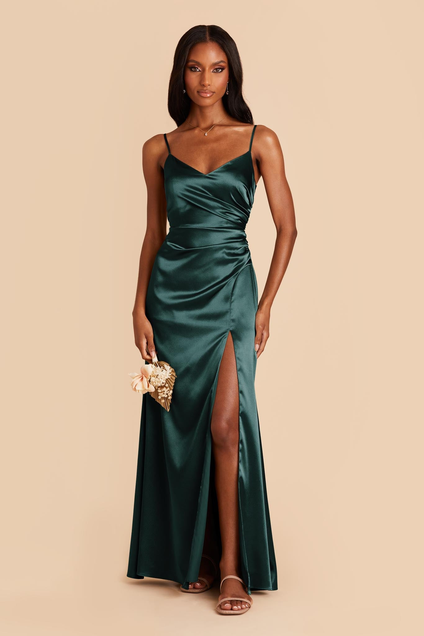 Catherine Shiny Satin Dress in Emerald | Birdy Grey | Birdy Grey
