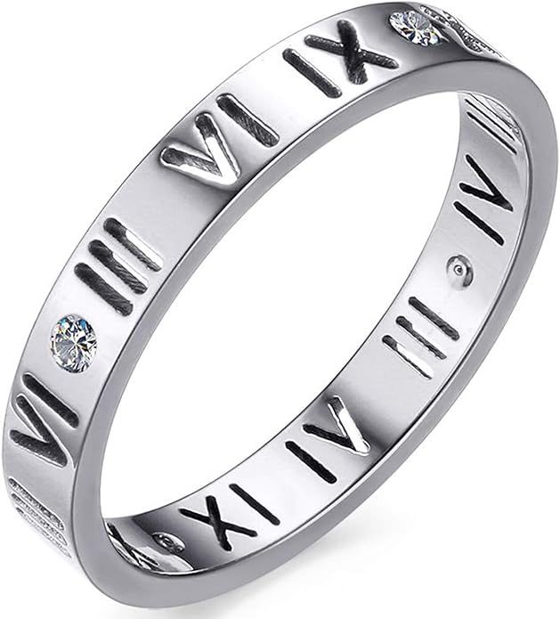 Nanafast Openwork Roman Numerals Ring for Women Girls of Stainless Steel & CZ Setting Silver/Rose... | Amazon (US)