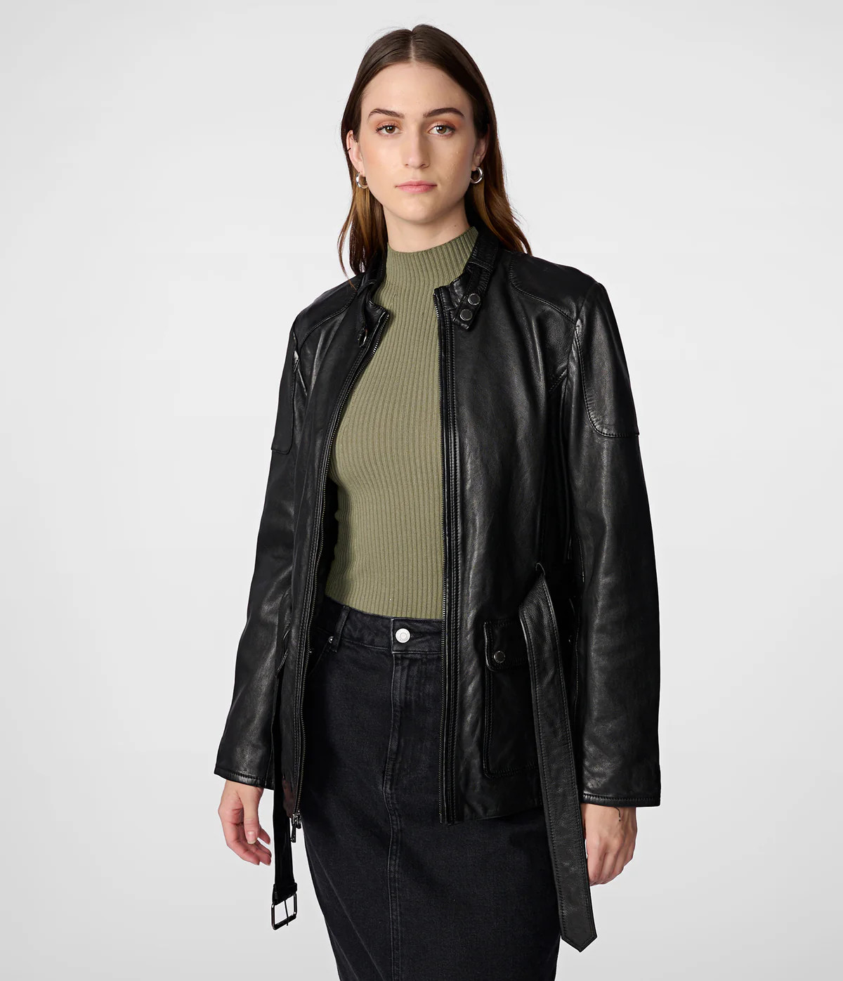 Lauren Long Belted Leather Jacket | Wilsons Leather