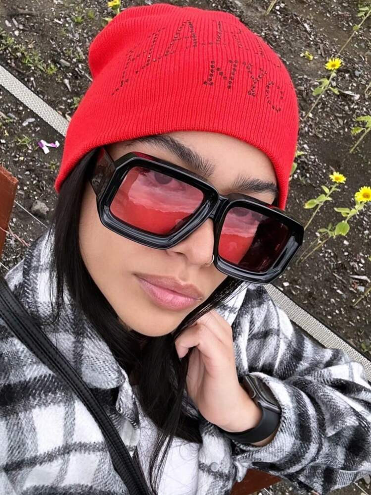 1PC Oversized Square Red Classic Vintage Y2K Women's Trendy Fashion Glasses Suitable For Travel S... | SHEIN