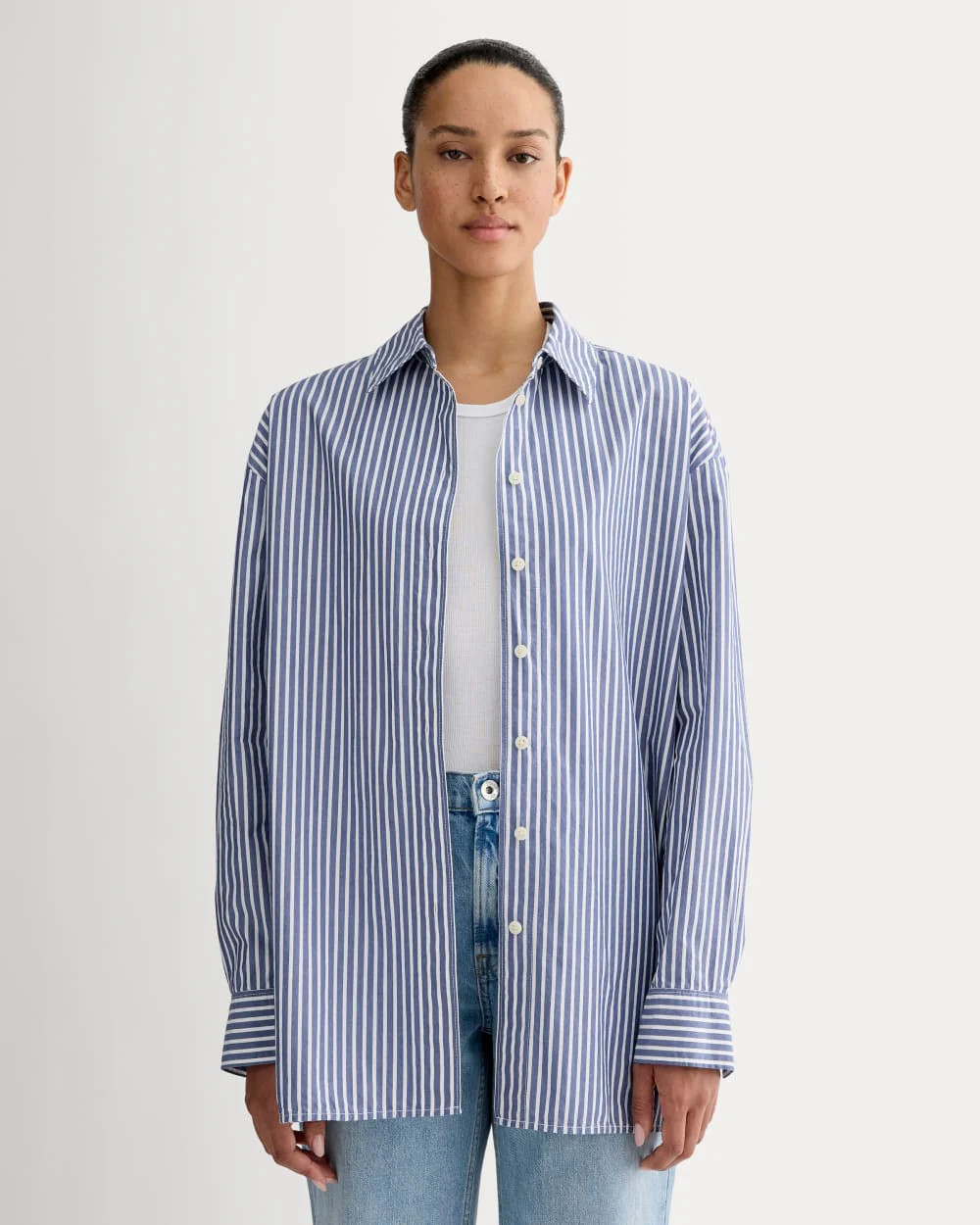 The Boyfriend Shirt in Ultrasoft Cotton | Bone / Mazarine Blue | Everlane