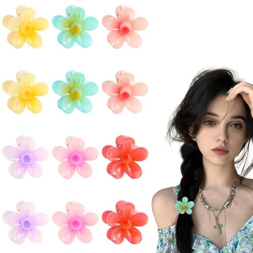 MHDGG Small Plumeria Flower Hair Clips Cute Hair Clips,12pcs Sweet Flower Clips Decorative Hair Accessories for Women Hair Barrettes Hairclips Headpieces Non Slip,Light | Amazon (US)