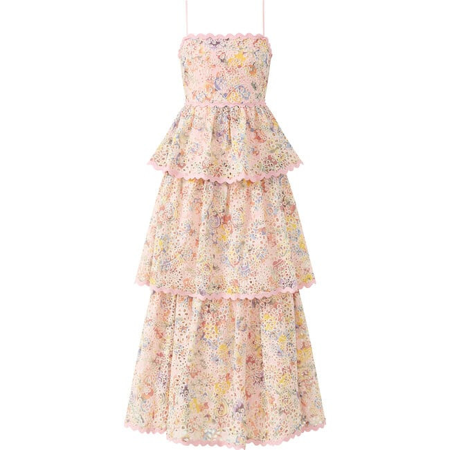 Marlo Kids | Alanna Frill Embroidered Maxi Dress (Women) Multi (Multicolor, Size 12) | Maisonette | Maisonette