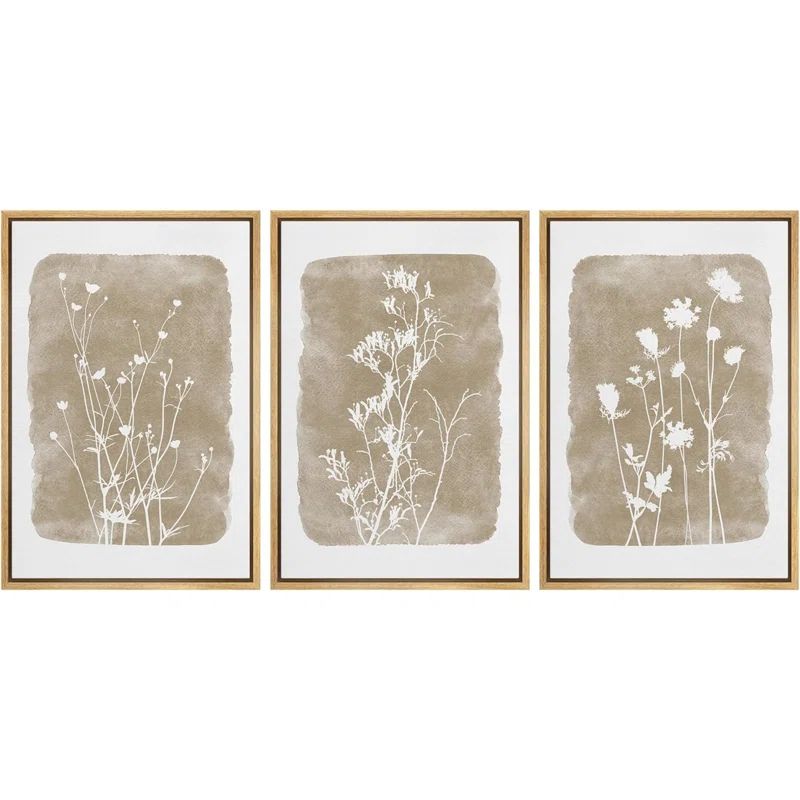 Simple Rustic Botanical Floral Vintage Wildflower Pictures Framed On Canvas 3 Pieces Print Wall A... | Wayfair North America