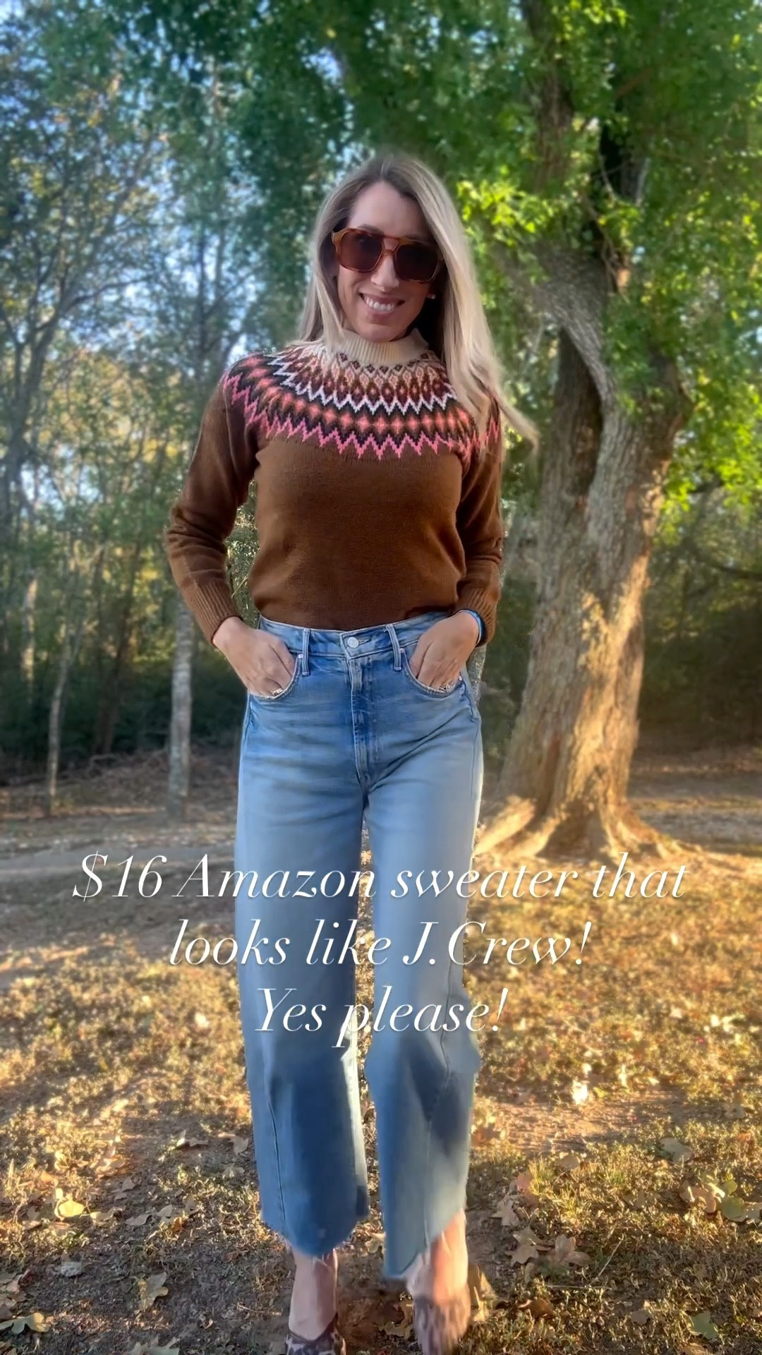 Cannot believe the price of this fair isle sweater from Amazon! Wearing my normal XS and could’ve done a small for a little looser fit. Jeans size down one. Fall outfit, thanksgiving outfit, affordable finds, Amazon sweater, gift for her, under 20 gift for her. Glassalwaysfull 

#LTKFindsUnder50 #LTKHoliday #LTKGiftGuide