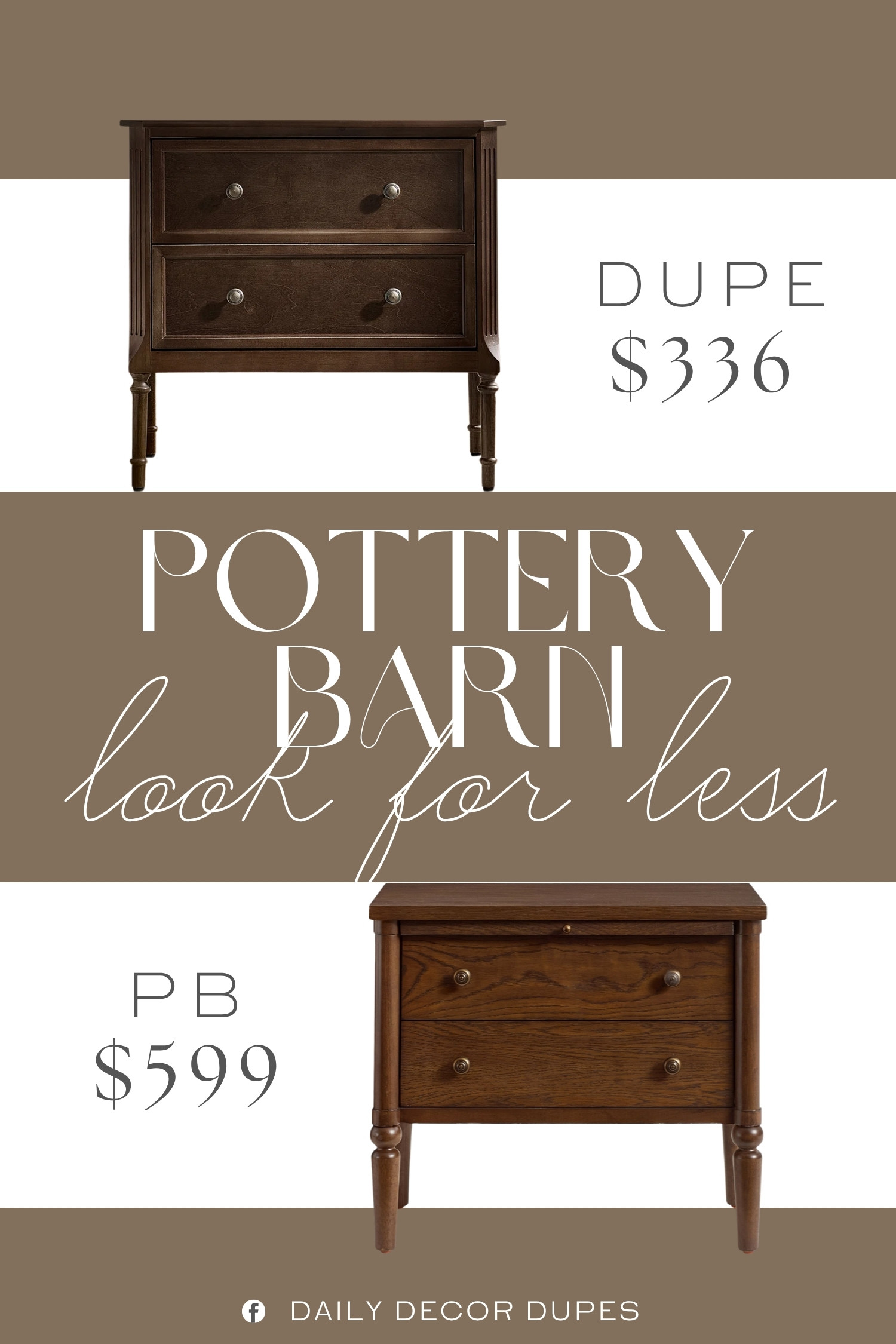 The Pottery Barn Modern Traditional Nightstand features a rich wood finish, two spacious drawers, elegant turned legs, and classic hardware for a timeless bedroom aesthetic. The compact silhouette provides practical bedside storage while adding warmth and character to the space. A similar option around $336, compared with the $599 designer piece, brings that classic wood nightstand look into the bedroom at a more approachable price. 🛏️✨🪵

Home more affordable option find similar look for less budget friendly affordable cheap cheaper beautiful pretty. Clearance sale coupon code discount code promo code luxury Inspo inspiration inspired by idea ideas Love like these? I share multiple every day in my FB group.
#PotteryBarnInspired #ModernTraditionalDecor #WoodNightstand #TraditionalNightstand #TwoDrawerNightstand #BedsideTable #BedroomFurniture  

 #LTKHome