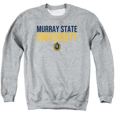 Men's Murray State University Official Stacked Adult Crewneck Sweatshirt Athletic Heather Medium | Target