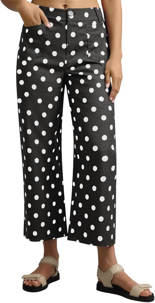 Tankaneo Womens Cropped Striped Jeans Casual High Waisted Stretchy Polka Dots Straight Leg Denim ... | Amazon (US)