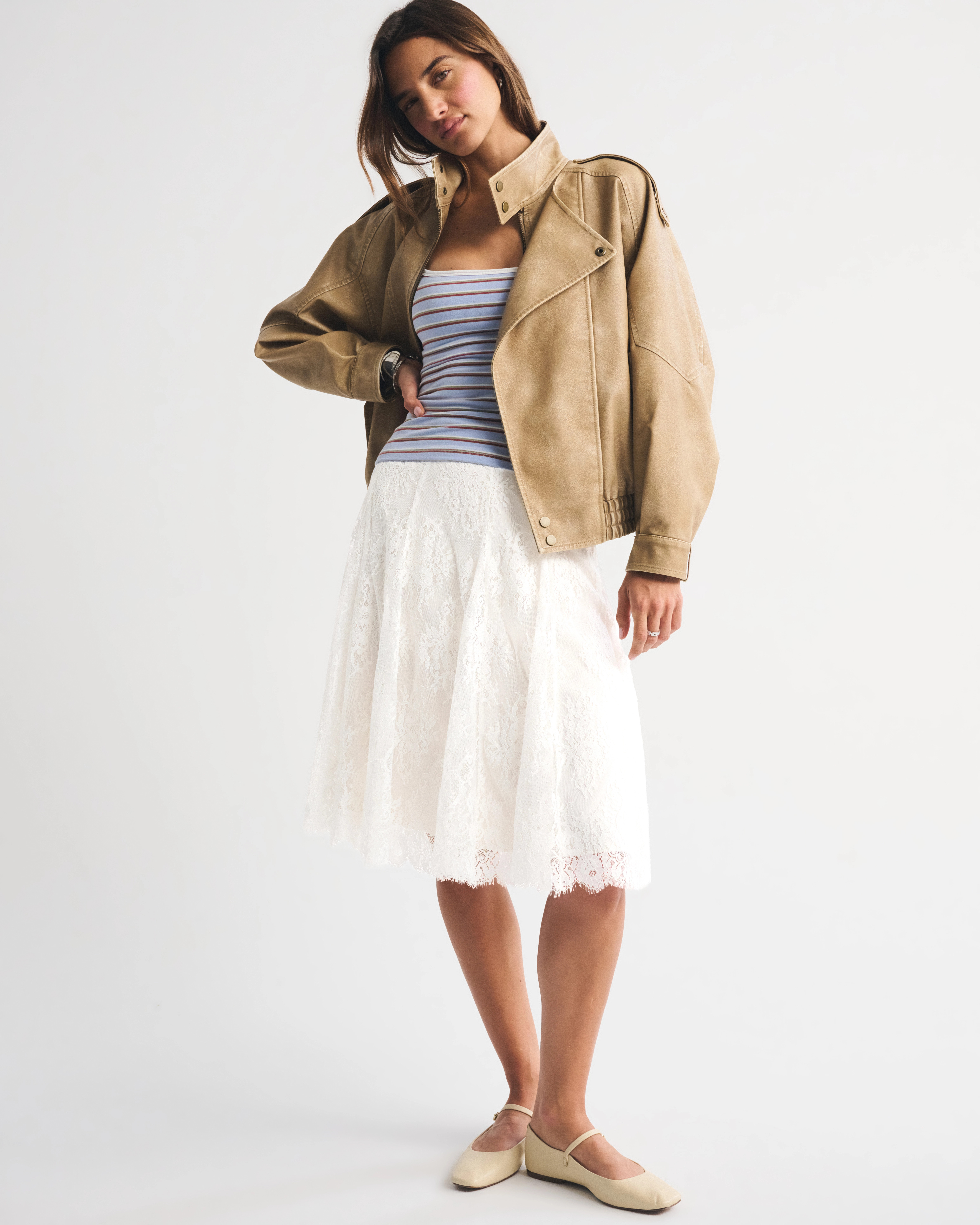 Lace Godet Midi Skirt | Abercrombie & Fitch (US)