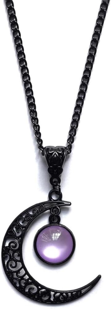 Rrdaily Gothic Moon Crystal Necklace Punk Style Moon Pendant Necklace Vintage Black Crescent Neck... | Amazon (US)