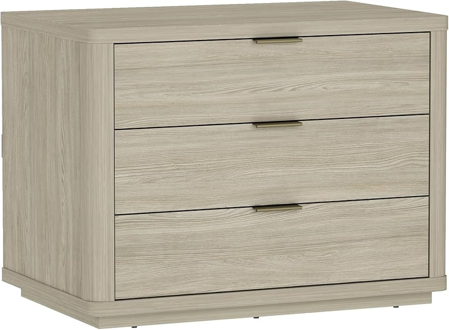 Manhattan Comfort Evelyn Nightstand with 3 Drawers, Minimalist Wood Grain Bedside Table with Roun... | Amazon (US)