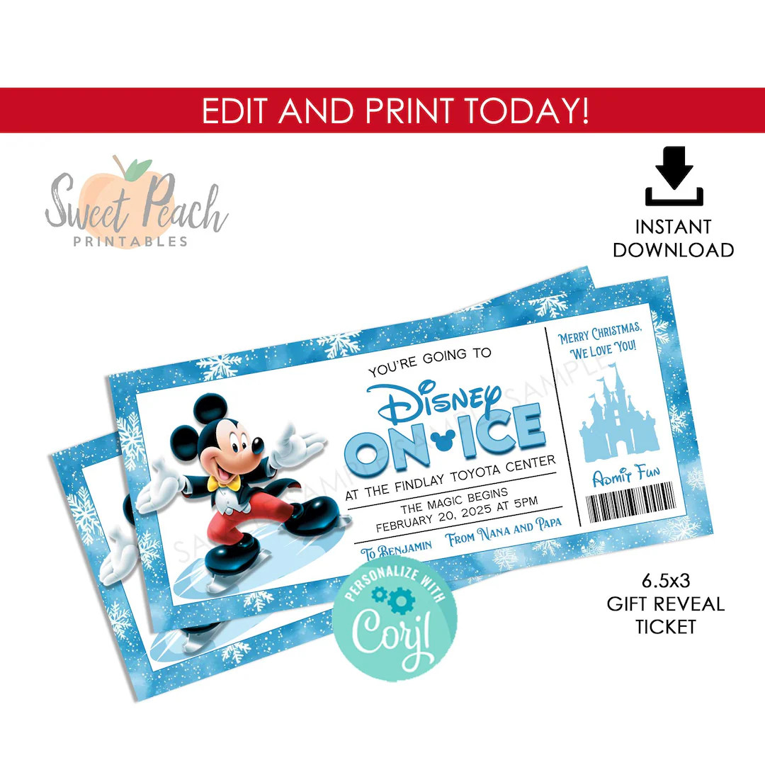 Disneyland on Ice Ticket Reveal Gift Surprise Christmas Present Going to Mickey EDITABLE Digital ... | Etsy (US)