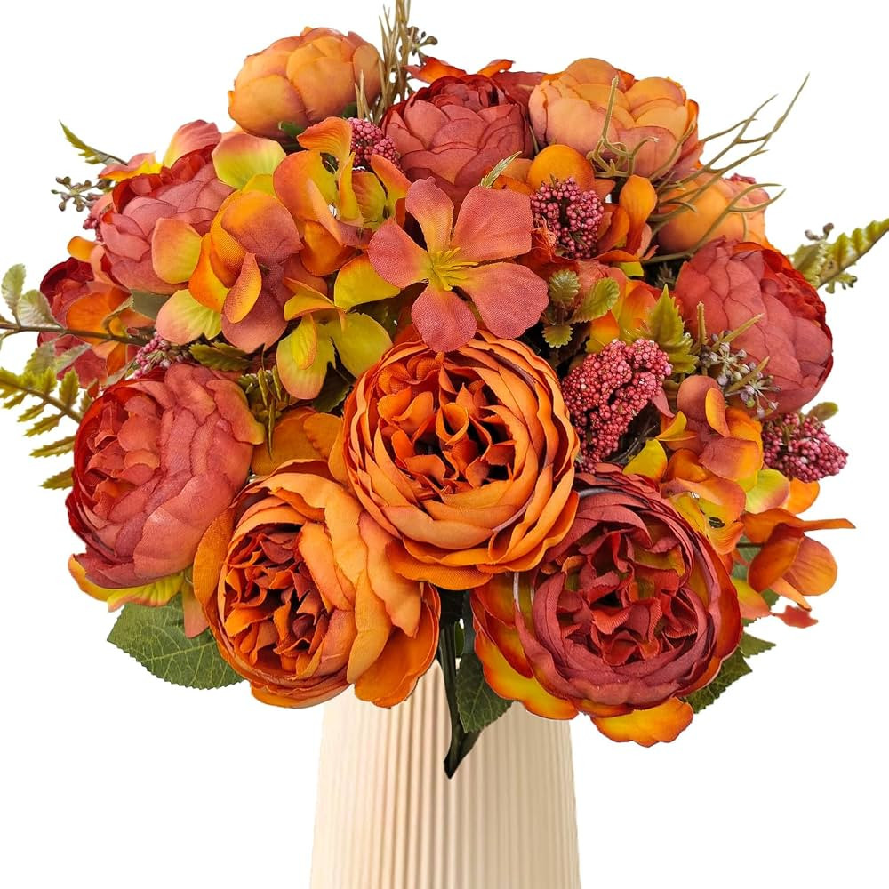 Fall Flowers Artificial for Decoration,3 PCS Fake Fall Floral Faux Silk Peonies Artificial Flower... | Amazon (US)