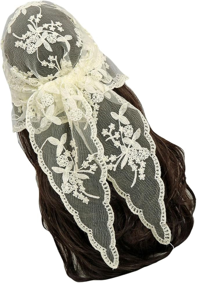 Embroidered Lace Triangle Scarf Flower Headband Lace Headscarf Bandana Headband Elegant Scarf Sha... | Amazon (US)
