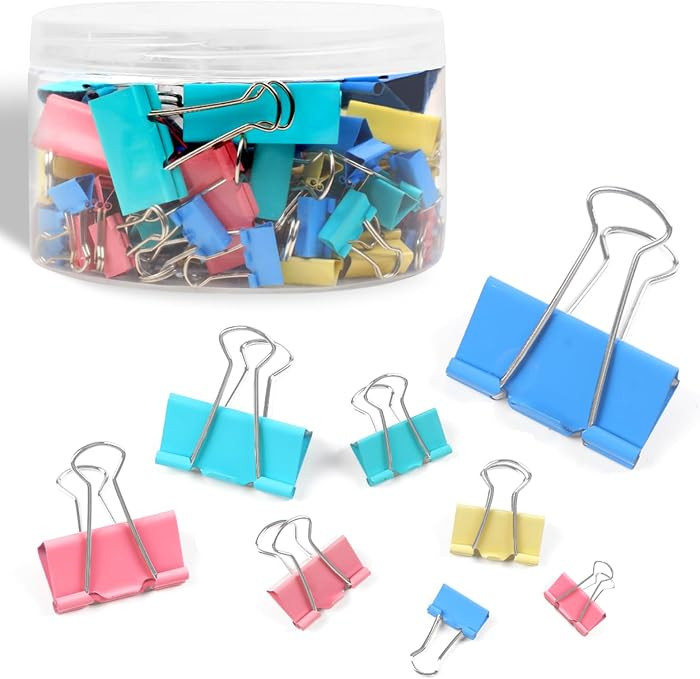 125Pcs Binder Clips Colored, Binder Clips Assorted Sizes, 6 Sizes Binder Paper Clips for Office S... | Amazon (US)