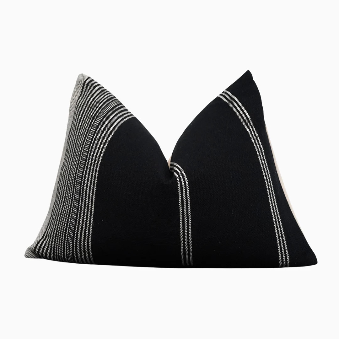 Lumbar Black Stripe Woven Pillow Cover, Black Lumbar Pillow Covers, Designer Striped Throw Pillow... | Etsy (US)