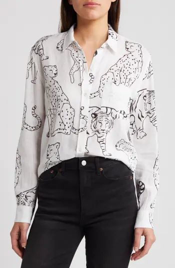 Charli Wild Cat Print Linen Blend Button-Up Shirt | Nordstrom