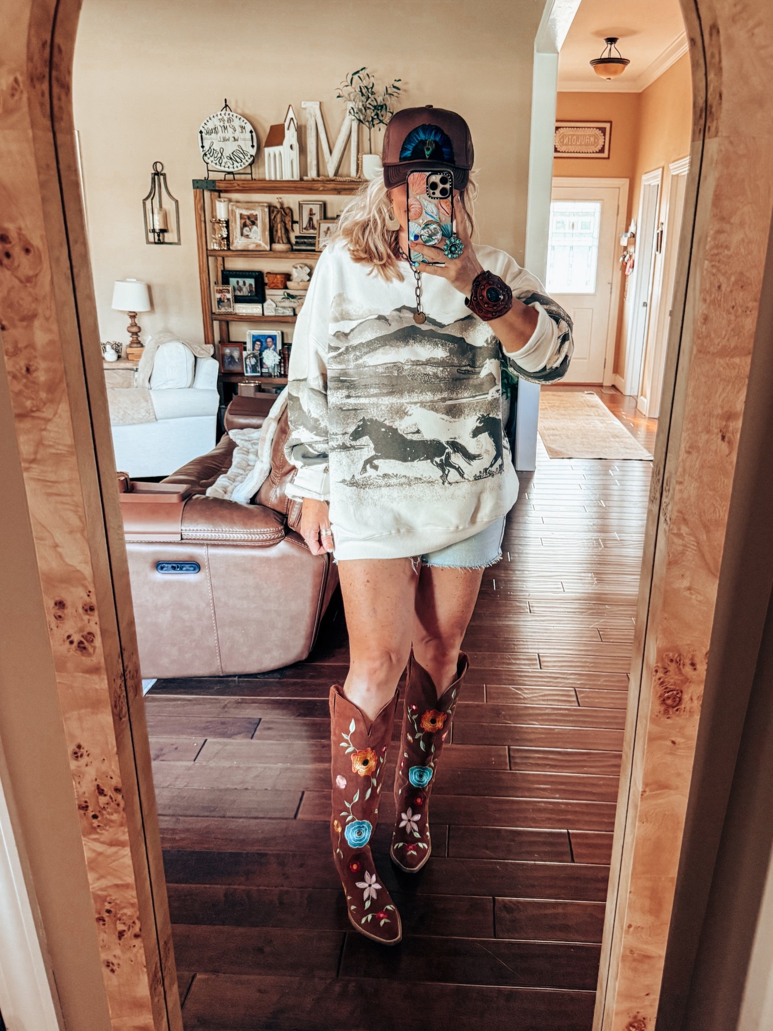 Love it with denim shorts and these gorgeous boots too! 
Sweatshirt - XL
Denim shorts - older and Universal Thread 
Boots - true to size 


#LTKShoeCrush #LTKOver40 #LTKStyleTip