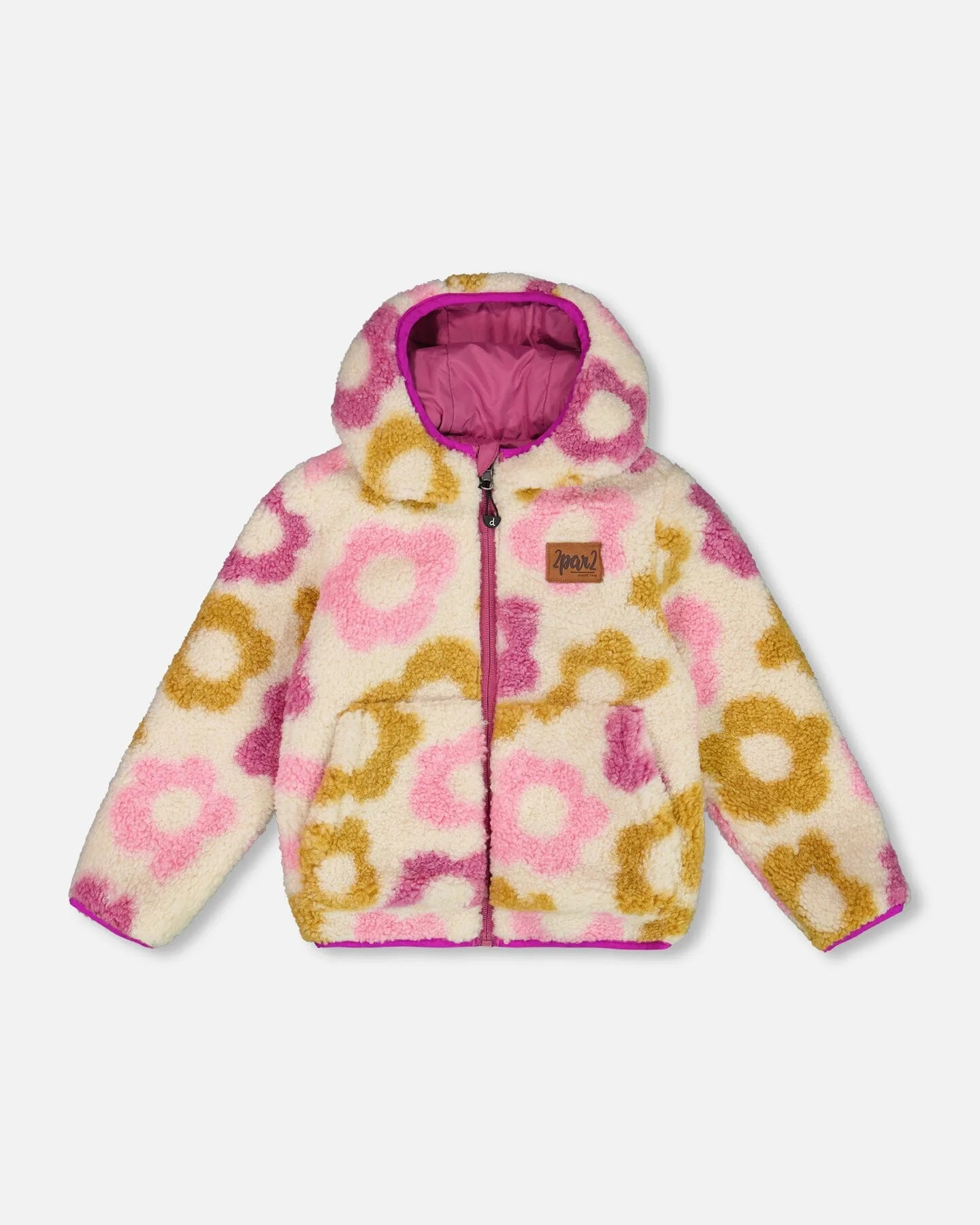 Reversible Sherpa Jacket Purple Flowers - Deux par Deux | Deux par Deux Childrens Designer Clothing