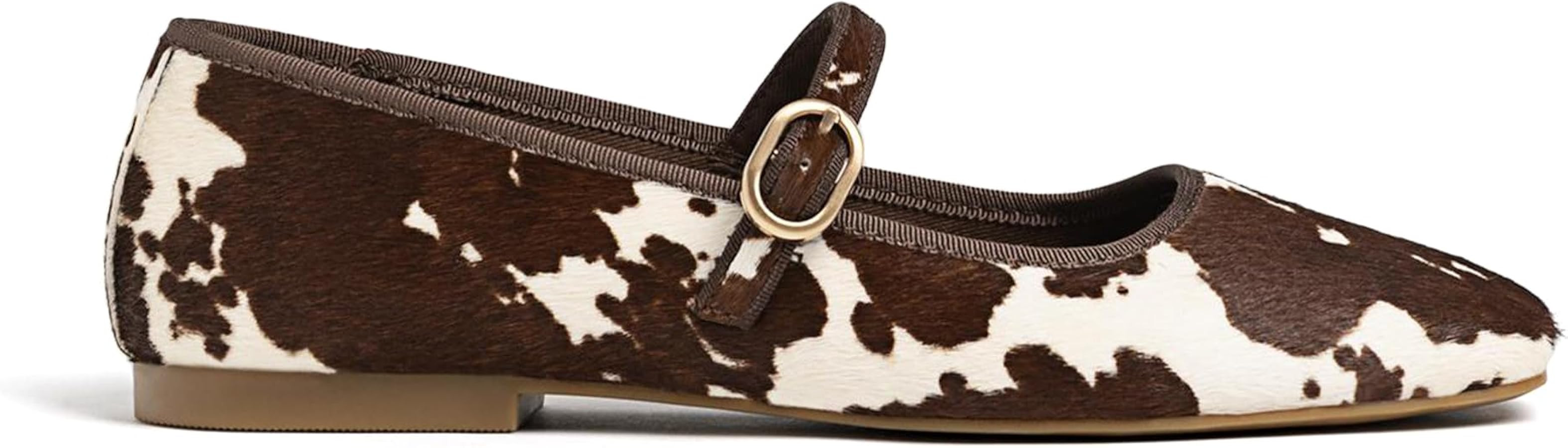 Leopard Ballet Flats for Women Velvet Animal Print Square Toe Mary Jane Flats Silver Buckle Comfo... | Amazon (US)