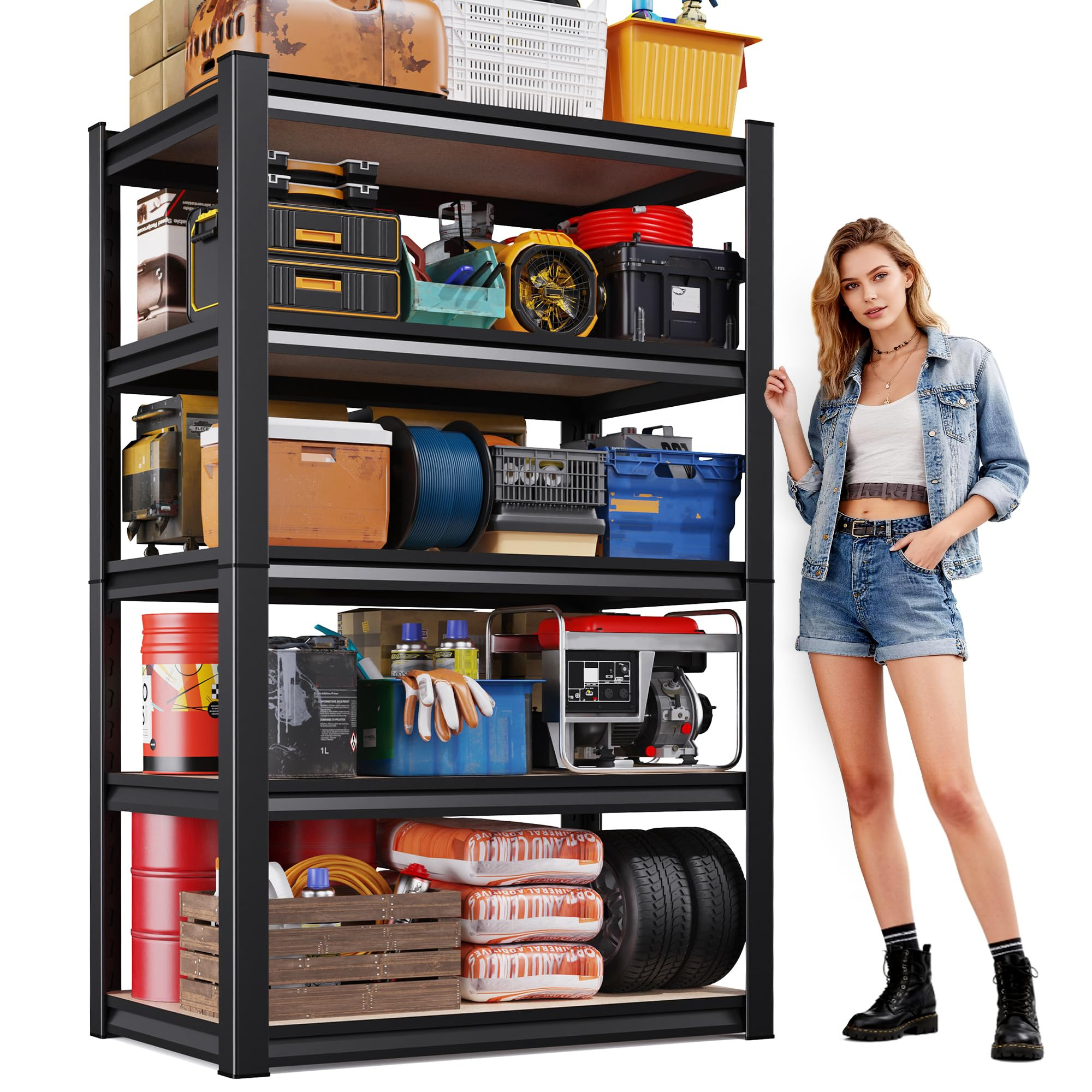 71"H Garage Shelving-5 Tier Garage Storage Shelves,Adjustable Heavy Duty Metal Shelving Unit and ... | Amazon (US)