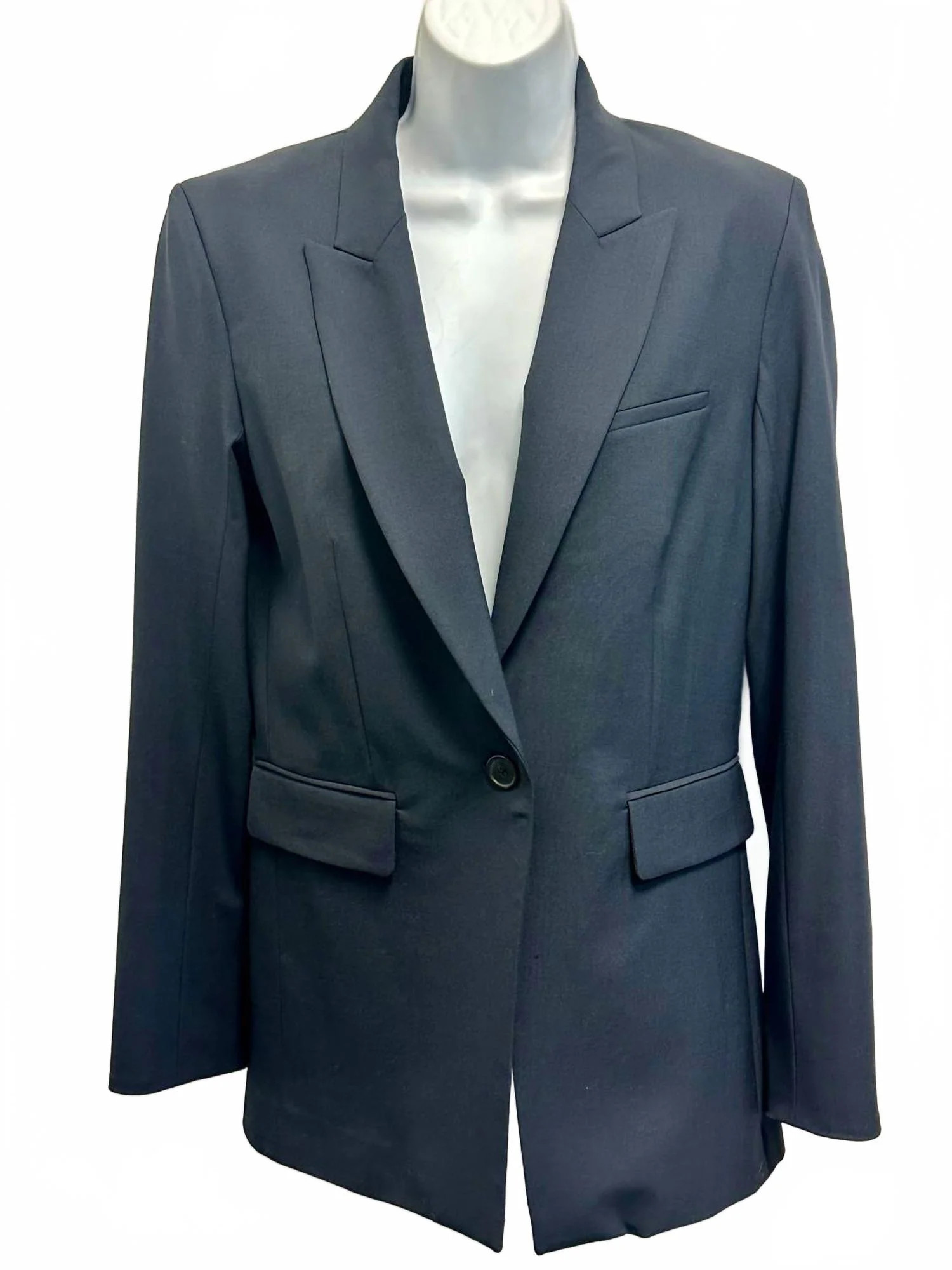 Pre-Loved Women's Stretch Wool Classic Long Dickey Blazer In Navy | Shop Simon