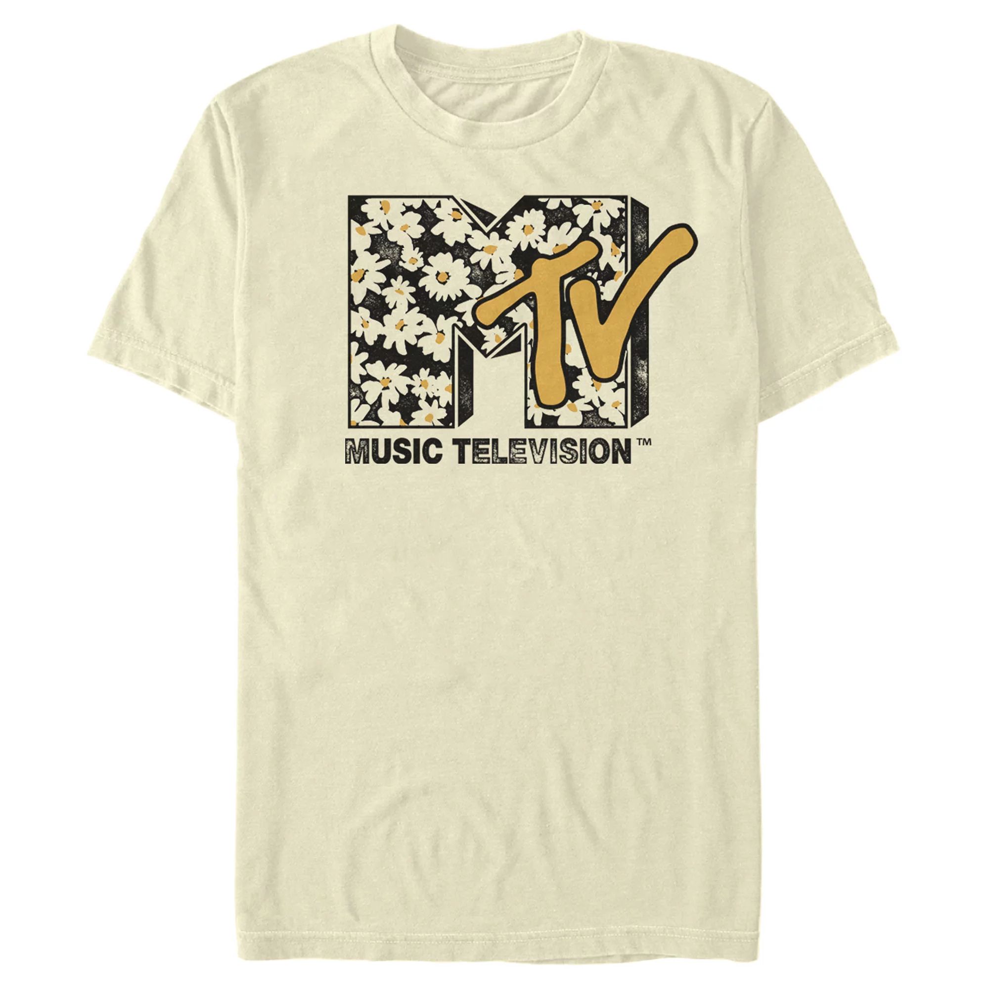 Men's MTV Floral Print Logo  Graphic Tee Beige Medium | Walmart (US)