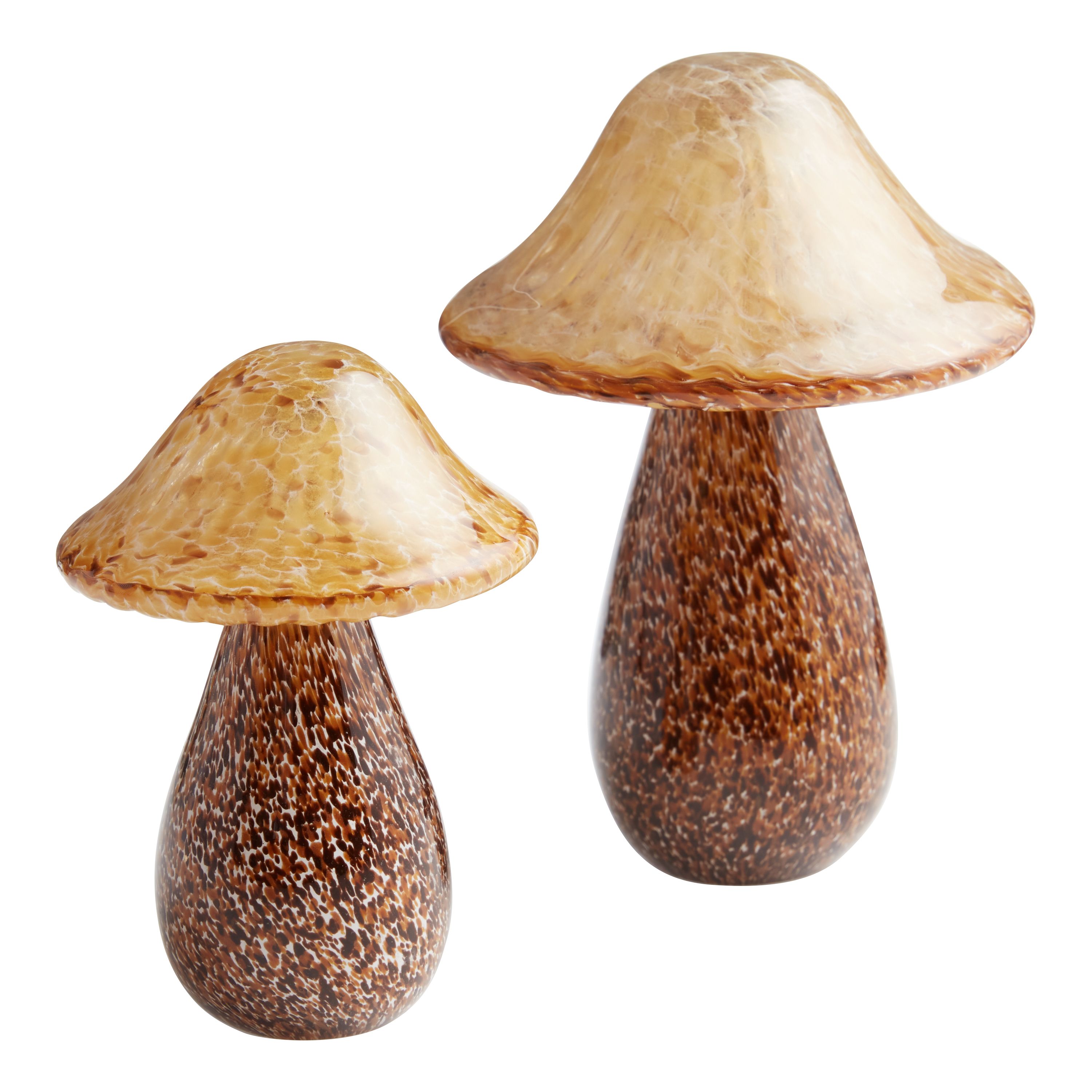 Brown And White Blown Glass Mushroom Décor | World Market