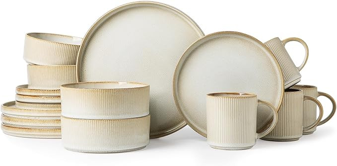 MONITO Ceramic Dinnerware 16 Pieces Dinner Set,Stoneware Plates and Bowls Sets, Highly Chip and C... | Amazon (US)