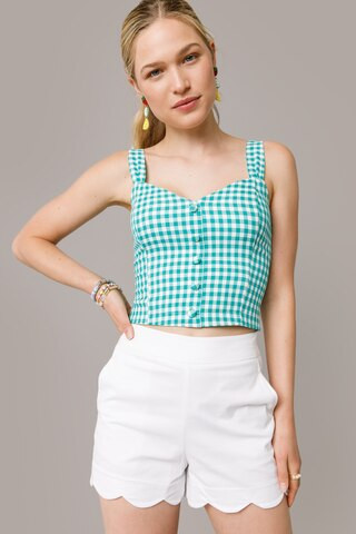 Women's Ellen Scalloped Chino Shorts in White by Francesca's - Size: L | Francesca's