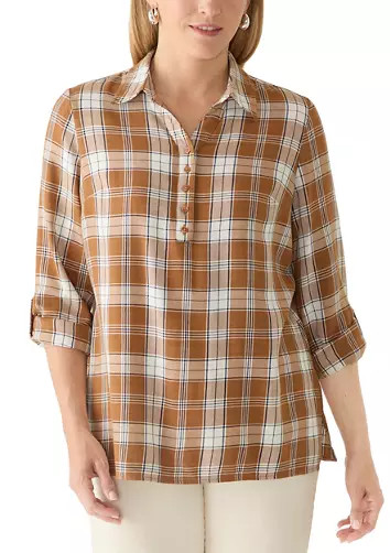 Women's Long Sleeve Popover Flannel Tunic Shirt | Belk