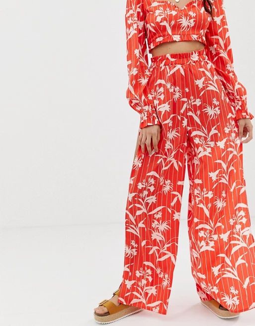 ASOS DESIGN wide leg beach pants in flamenco floral stripe print two-piece | ASOS US