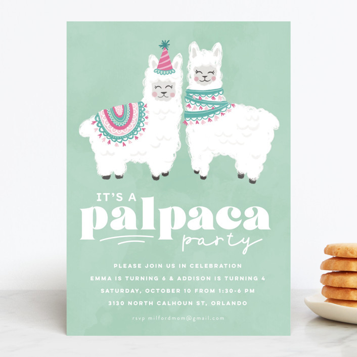 "PALpaca" - Customizable Children's Birthday Party Invitations in Green by Jessie Steury. | Minted
