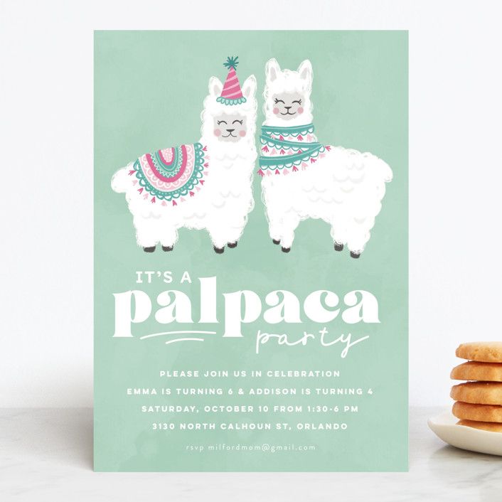 "PALpaca" - Customizable Children's Birthday Party Invitations in Green by Jessie Steury. | Minted