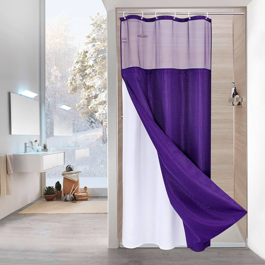 MitoVilla Small Stall Shower Curtain 36 x 72, Half Size Narrow Purple Waffle Fabric Shower Curtai... | Amazon (US)