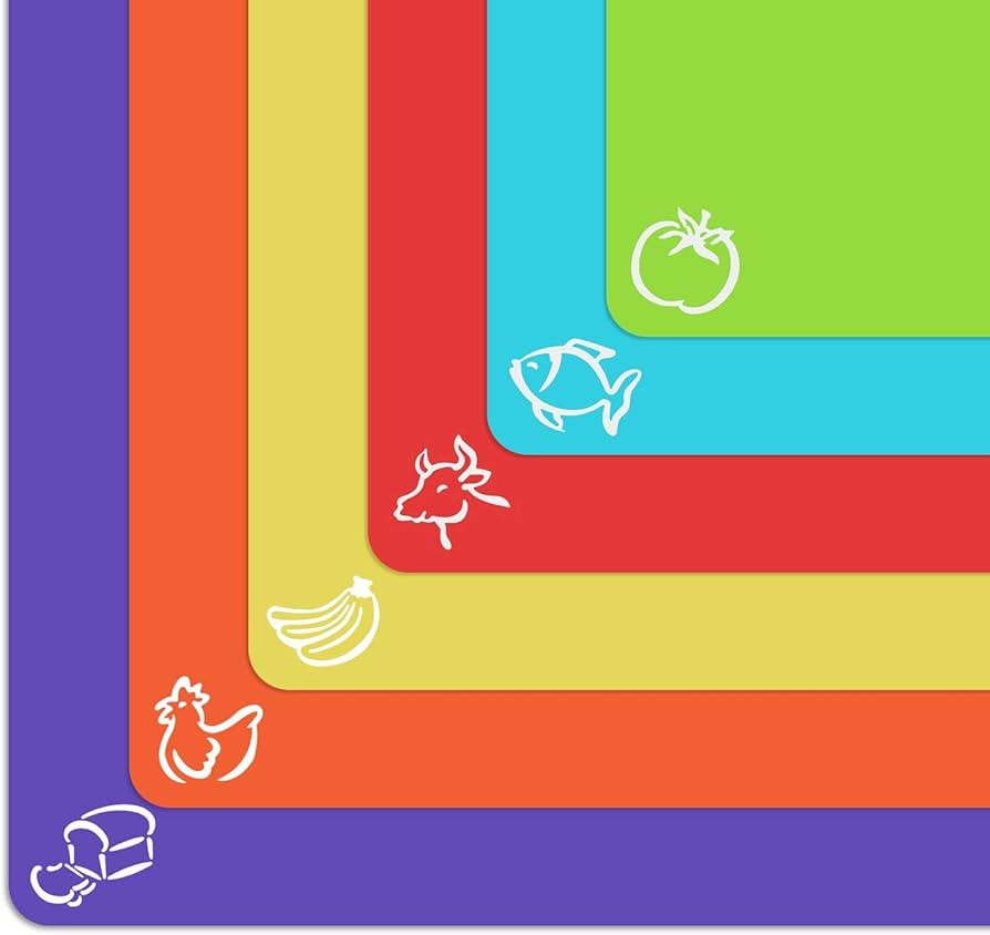 Extra Thick Flexible Plastic Cutting Board Mats with Food Icons & EZ-Grip Waffle Back, (Set of 6)... | Amazon (US)