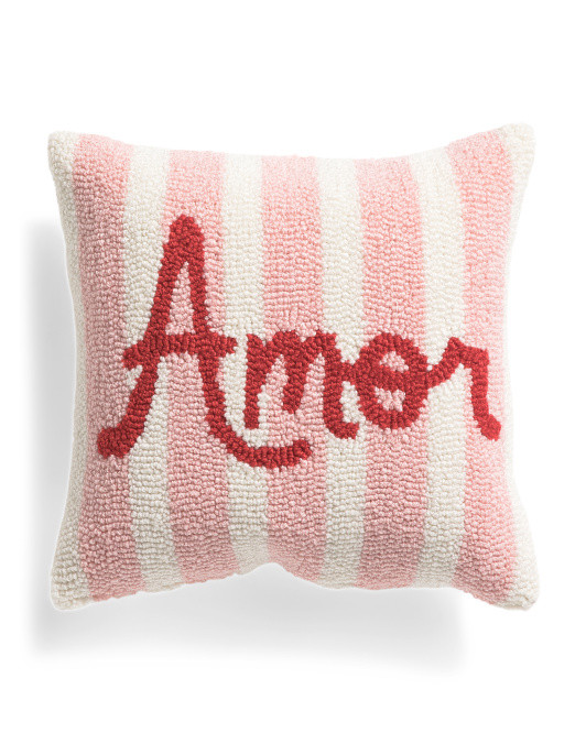 14x14 Amor Heart Striped Hooked Pillow | TJ Maxx