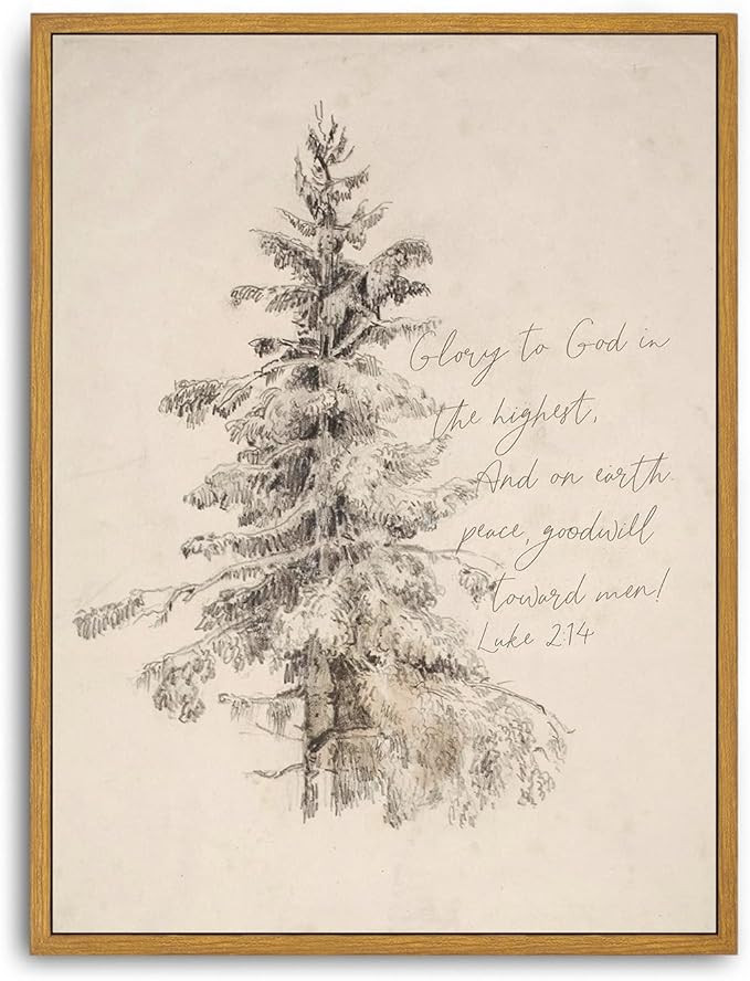 Roslynity Framed Canvas Wall Art Vintage Print Christmas Tree Scripture Paintings Peace On Earth ... | Amazon (US)