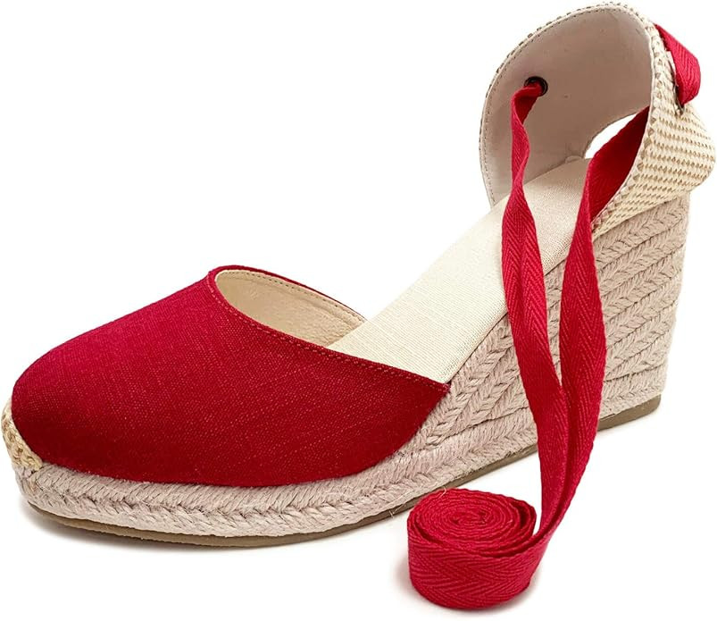 U-lite Women's Espadrille FLat Sandals Closed Toe Ankle Wrap,Classic Lace Up Summer Dressy Flat S... | Amazon (US)