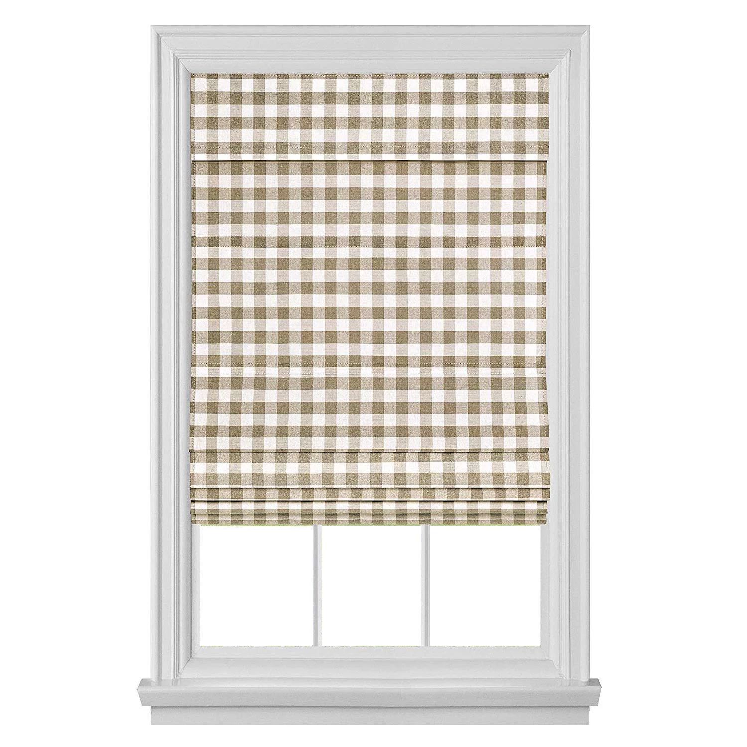 PowerSellerUSA Cordless Buffalo Plaid Curtains, Roman Shades for Windows, Room Darkening Fabric, ... | Walmart (US)