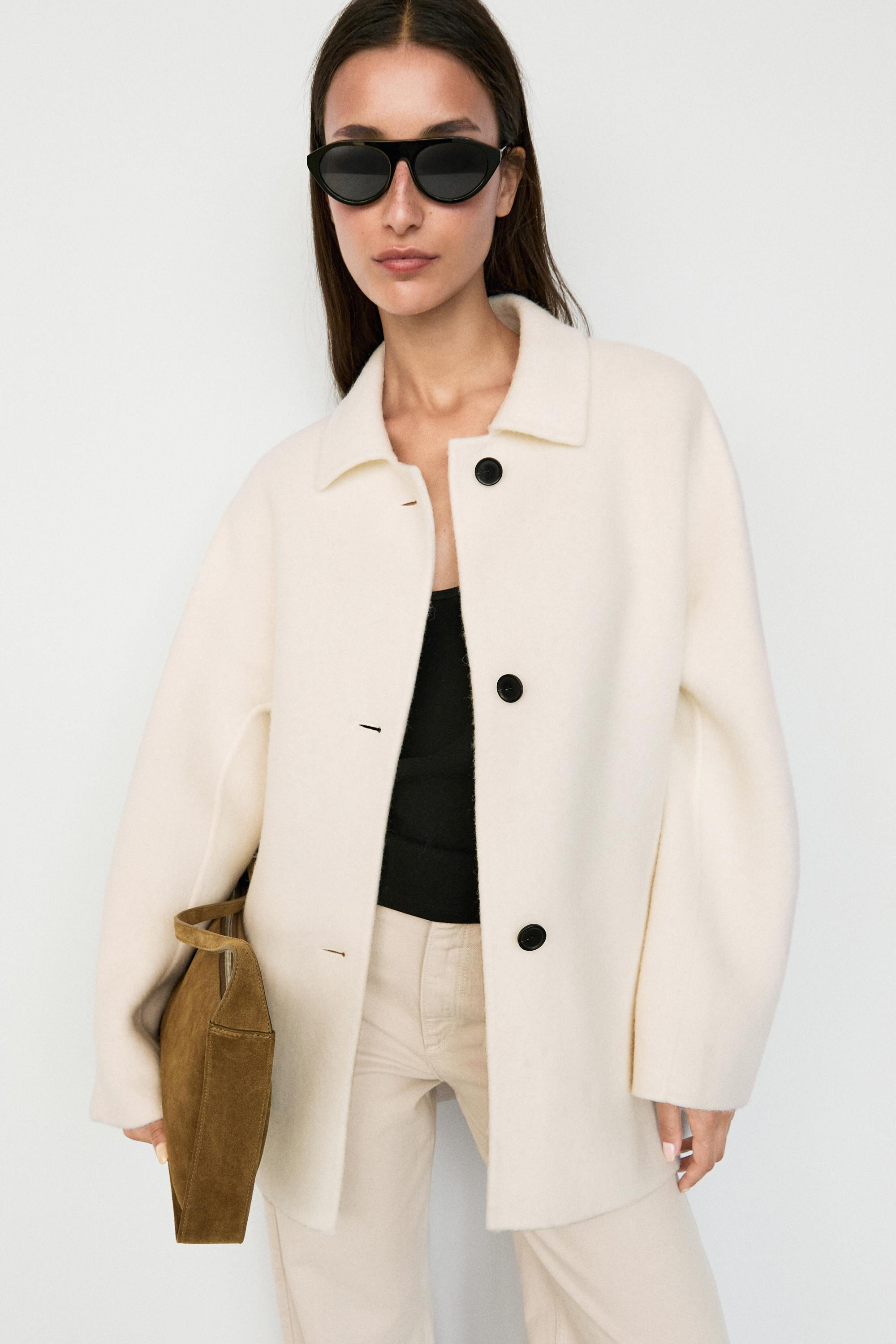 Medium single-breasted wool blend coat | Massimo Dutti UK