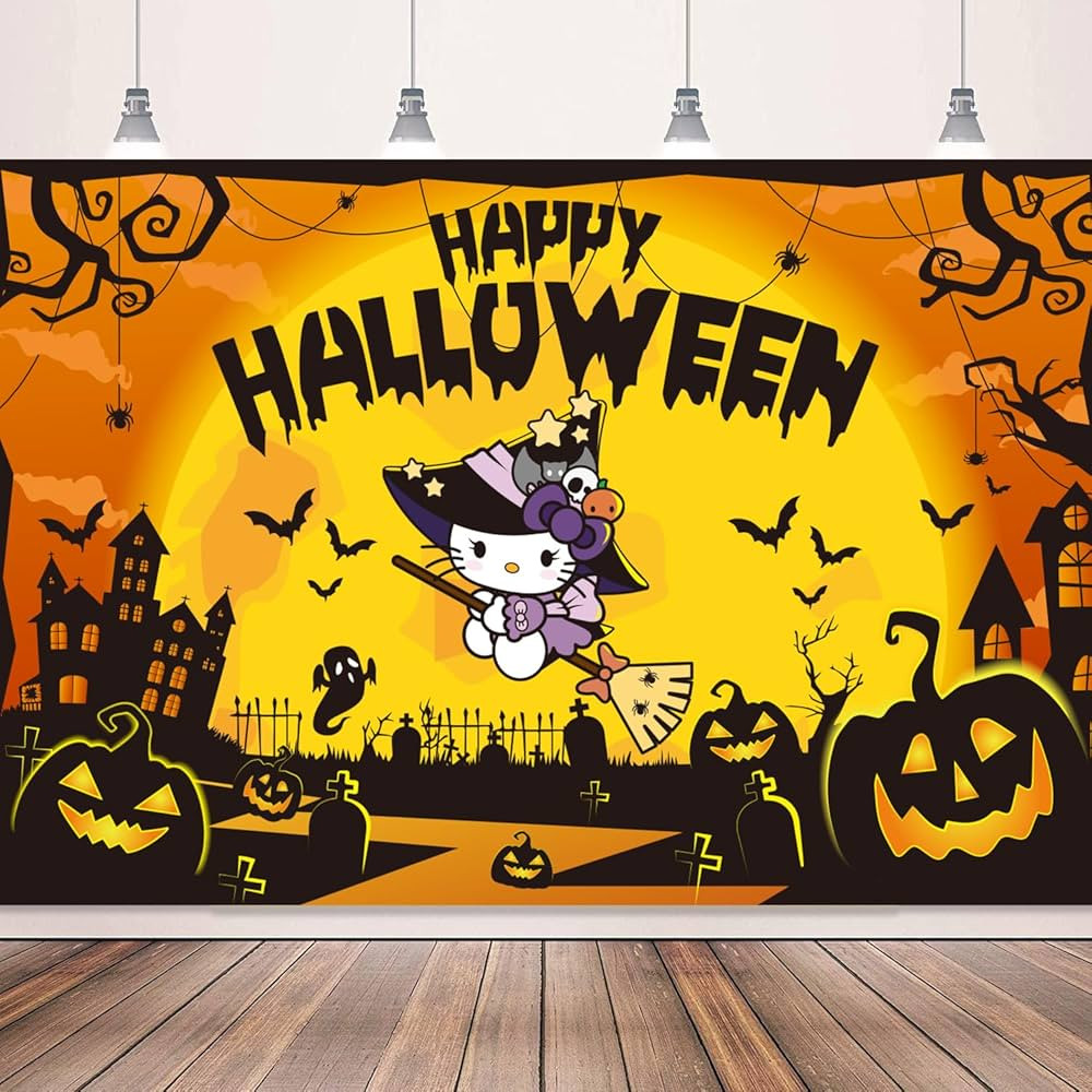 Hello Kity Halloween Decorations Happy Halloween Banner Backdrop 5x3ft Happy Halloween Party Supp... | Amazon (US)