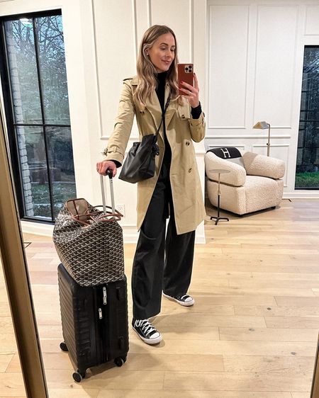 Fashion Jackson travel outfit, trench coat, Amazon luggage, converse sneakers, fall outfit, Goyard tote 

#LTKtravel #LTKstyletip #LTKSeasonal