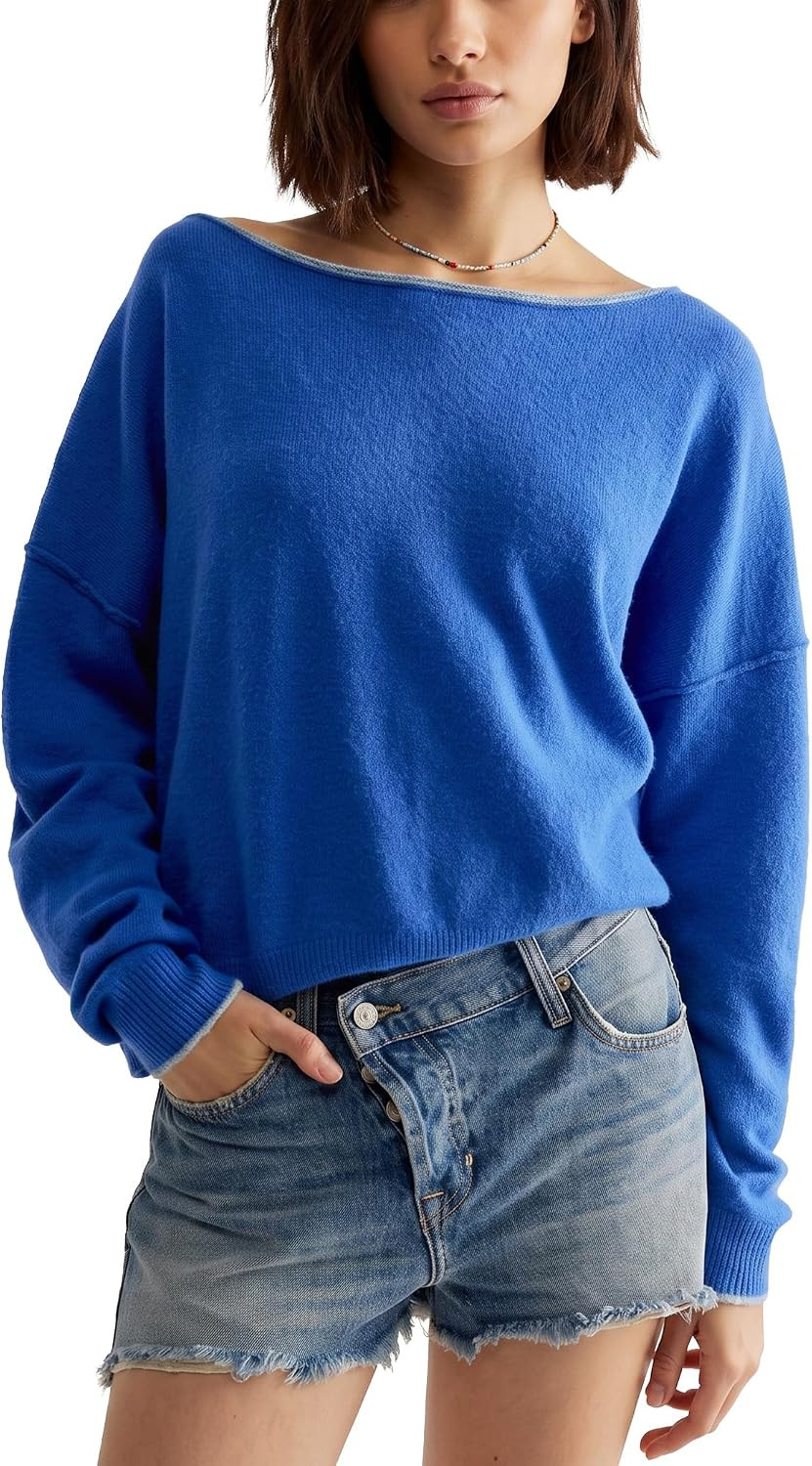 Women Oversized Pullover Sweater Soft Boat Neck Drop Shoulder Top | Amazon (US)