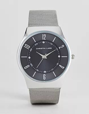Christin Lars – Armbanduhr mit schwarzem Zifferblatt und Netzarmband | ASOS DE